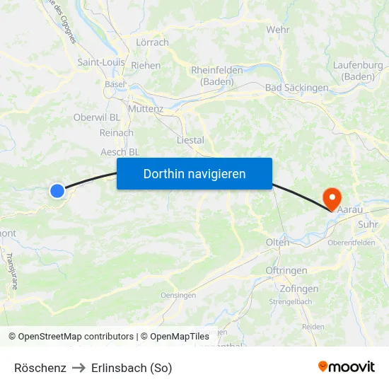 Röschenz to Erlinsbach (So) map