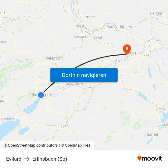 Evilard to Erlinsbach (So) map