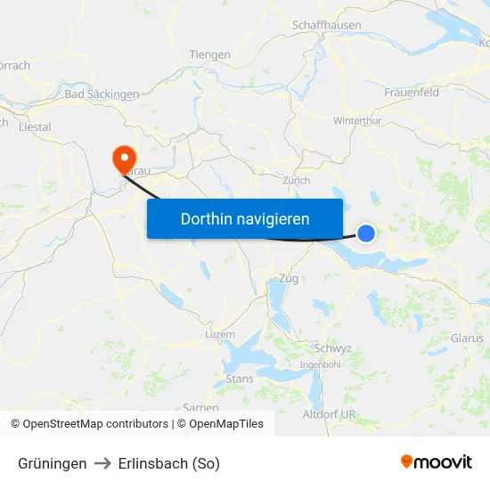 Grüningen to Erlinsbach (So) map