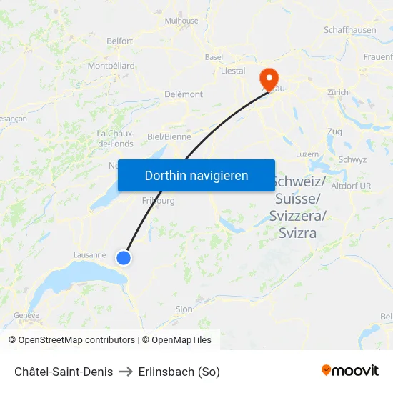 Châtel-Saint-Denis to Erlinsbach (So) map