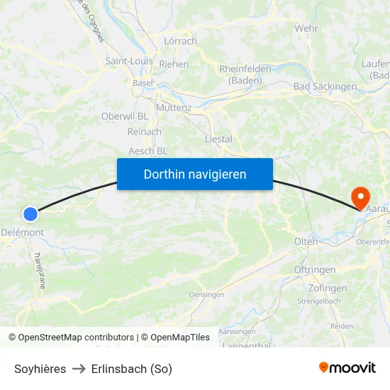 Soyhières to Erlinsbach (So) map