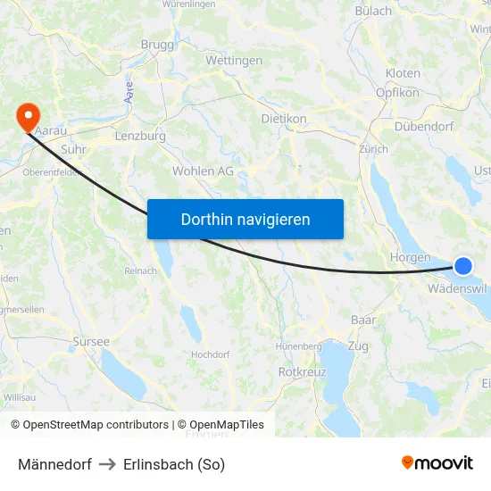 Männedorf to Erlinsbach (So) map