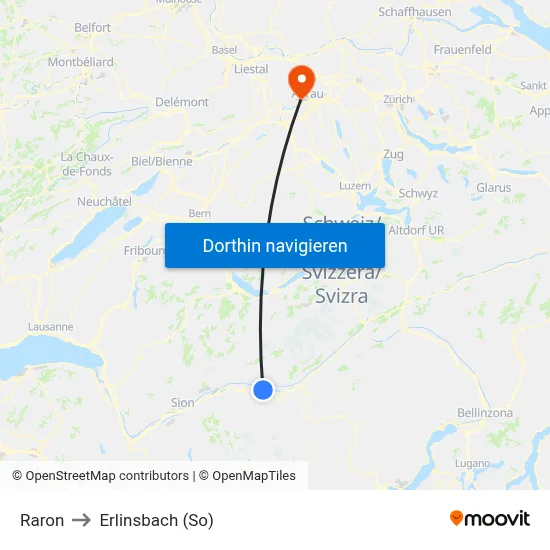 Raron to Erlinsbach (So) map