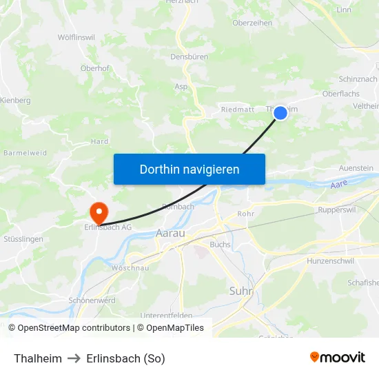 Thalheim to Erlinsbach (So) map