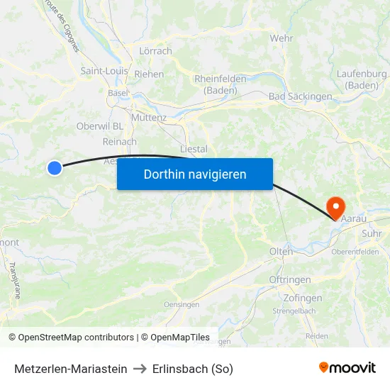 Metzerlen-Mariastein to Erlinsbach (So) map