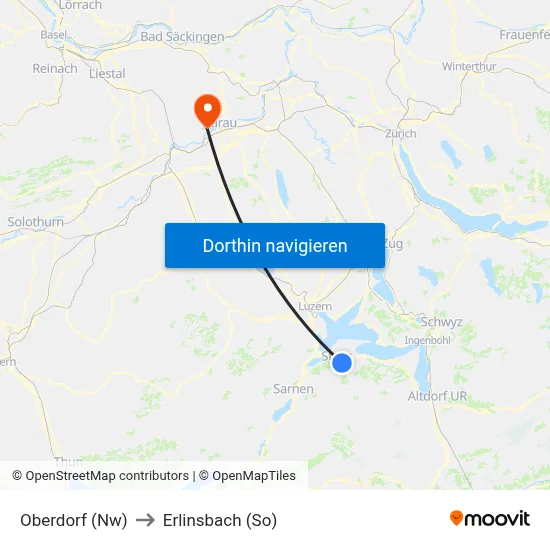 Oberdorf (Nw) to Erlinsbach (So) map