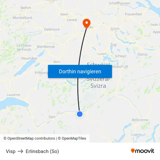 Visp to Erlinsbach (So) map