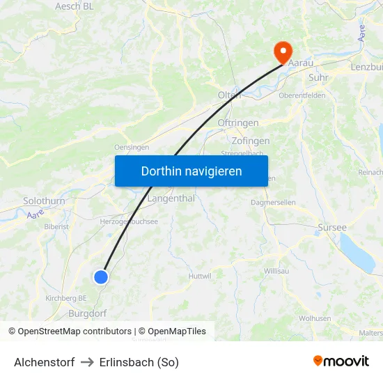 Alchenstorf to Erlinsbach (So) map