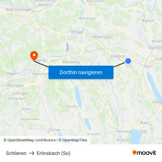 Schlieren to Erlinsbach (So) map