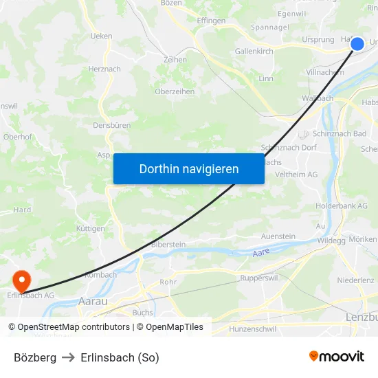 Bözberg to Erlinsbach (So) map
