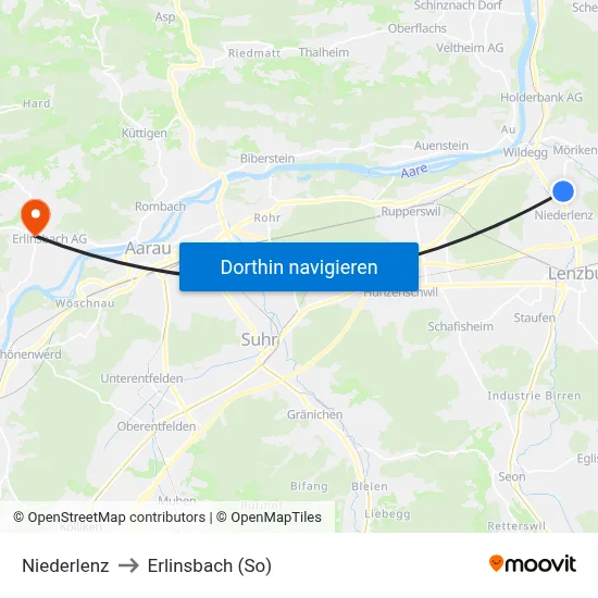 Niederlenz to Erlinsbach (So) map