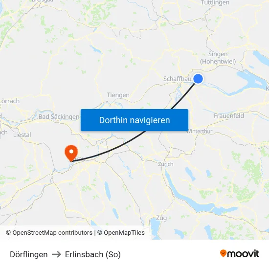 Dörflingen to Erlinsbach (So) map