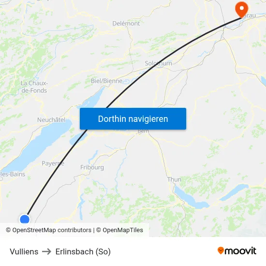 Vulliens to Erlinsbach (So) map