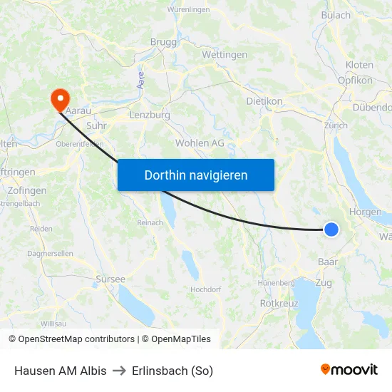Hausen AM Albis to Erlinsbach (So) map