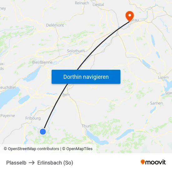 Plasselb to Erlinsbach (So) map