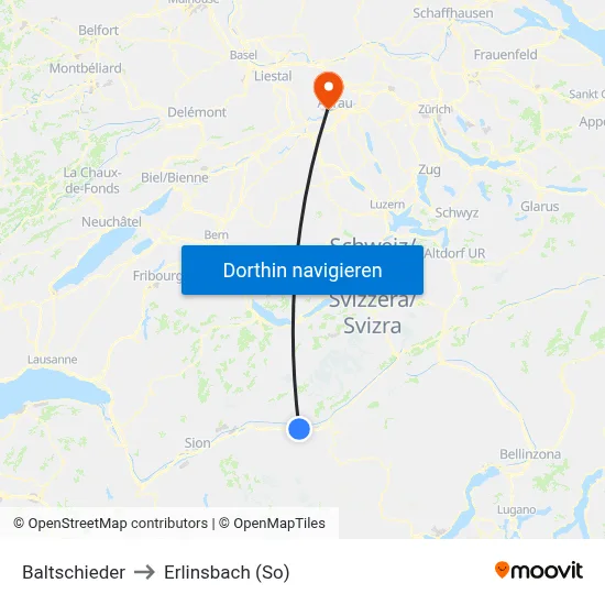 Baltschieder to Erlinsbach (So) map