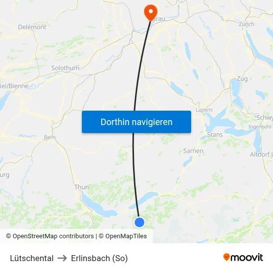 Lütschental to Erlinsbach (So) map