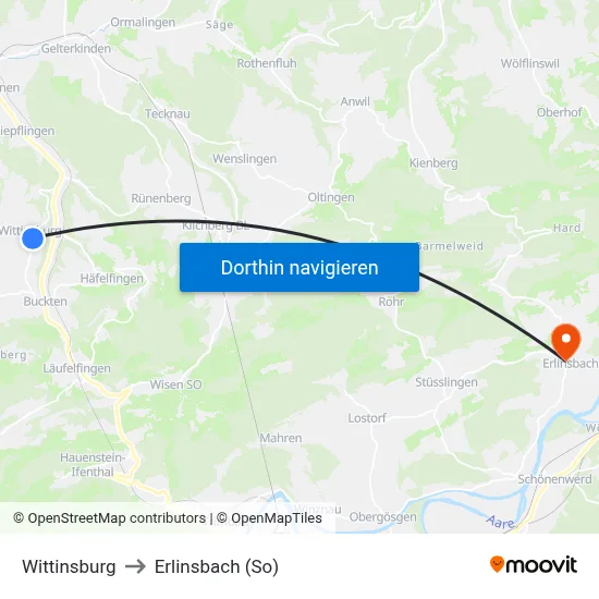 Wittinsburg to Erlinsbach (So) map