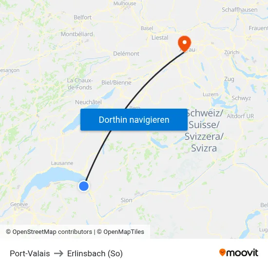 Port-Valais to Erlinsbach (So) map