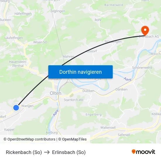 Rickenbach (So) to Erlinsbach (So) map
