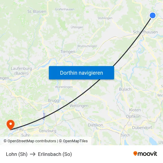Lohn (Sh) to Erlinsbach (So) map