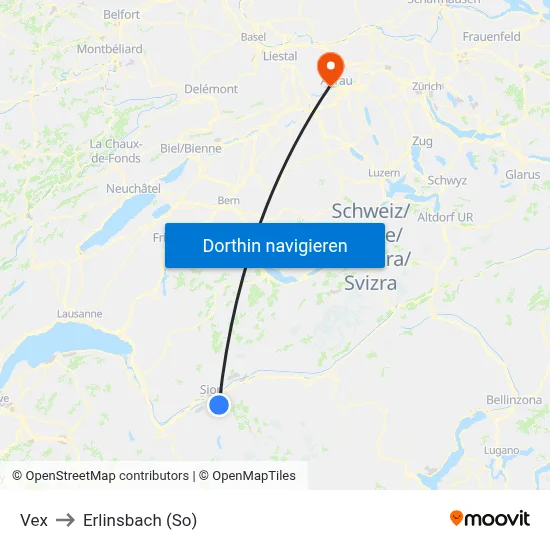 Vex to Erlinsbach (So) map