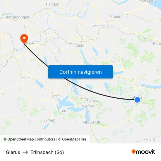 Glarus to Erlinsbach (So) map