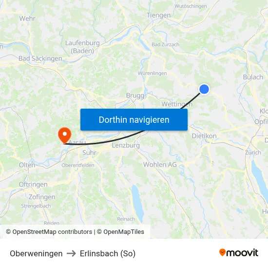 Oberweningen to Erlinsbach (So) map