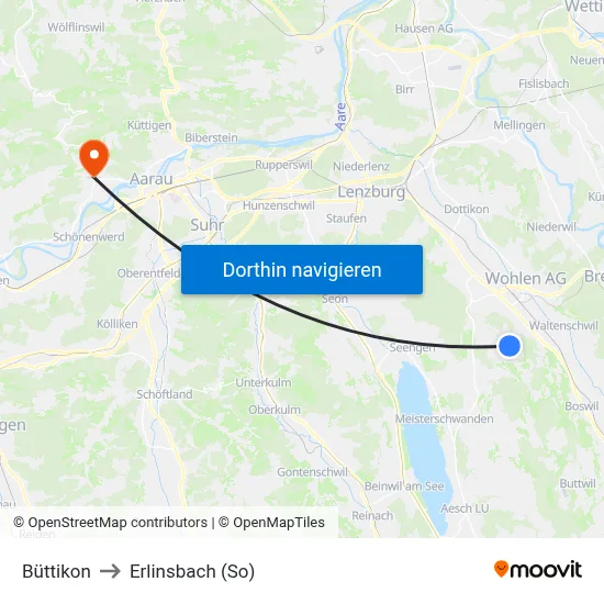 Büttikon to Erlinsbach (So) map