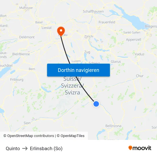 Quinto to Erlinsbach (So) map