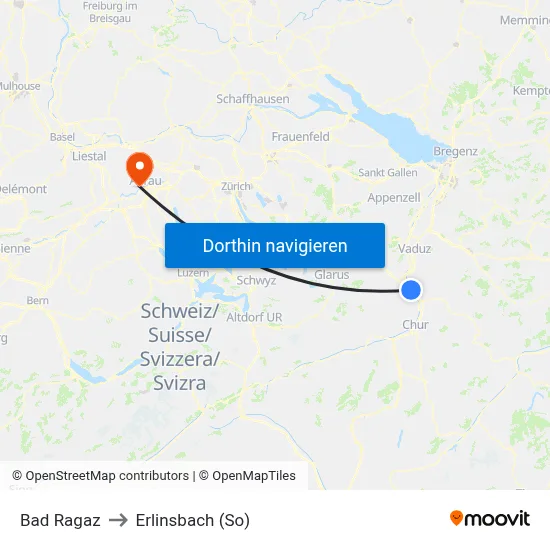 Bad Ragaz to Erlinsbach (So) map