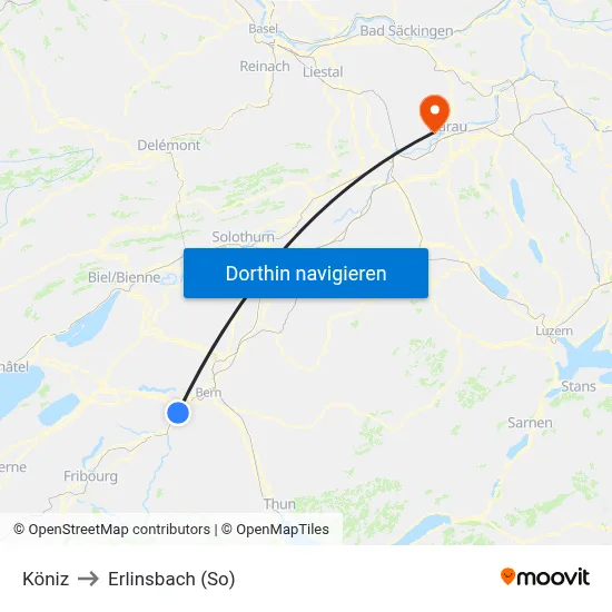 Köniz to Erlinsbach (So) map