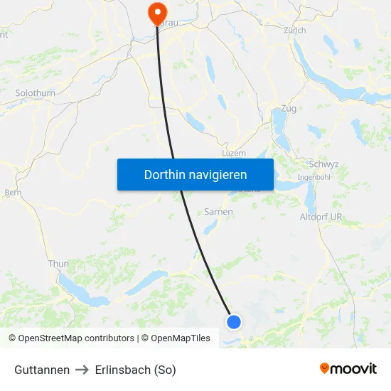 Guttannen to Erlinsbach (So) map