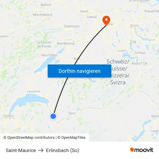 Saint-Maurice to Erlinsbach (So) map