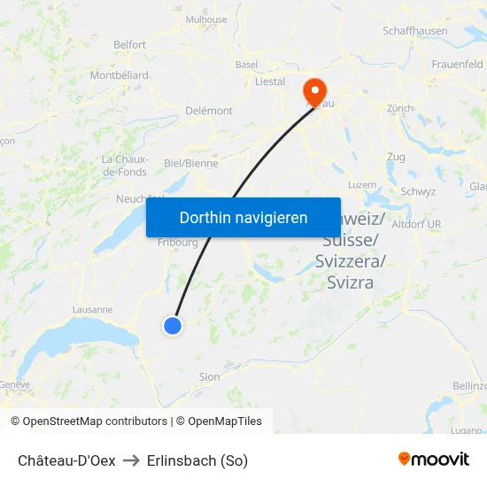 Château-D'Oex to Erlinsbach (So) map