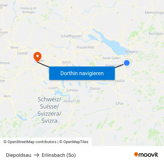 Diepoldsau to Erlinsbach (So) map