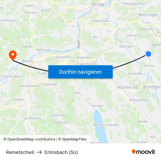 Remetschwil to Erlinsbach (So) map
