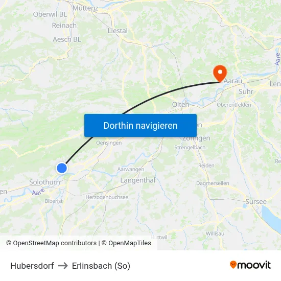 Hubersdorf to Erlinsbach (So) map