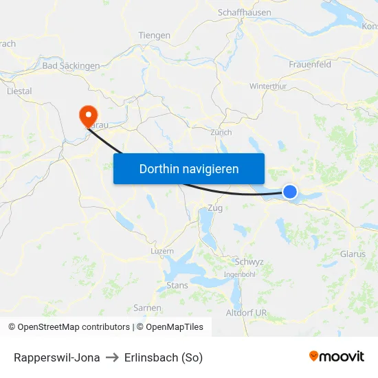 Rapperswil-Jona to Erlinsbach (So) map