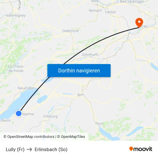 Lully (Fr) to Erlinsbach (So) map
