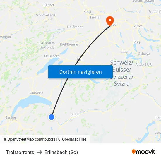 Troistorrents to Erlinsbach (So) map