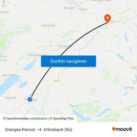 Granges-Paccot to Erlinsbach (So) map