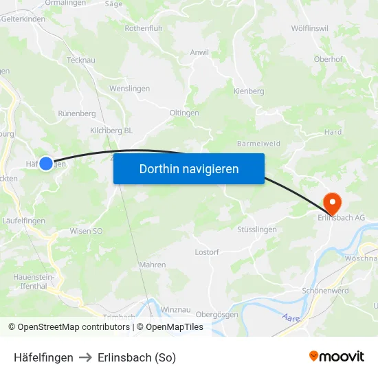 Häfelfingen to Erlinsbach (So) map