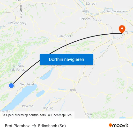 Brot-Plamboz to Erlinsbach (So) map