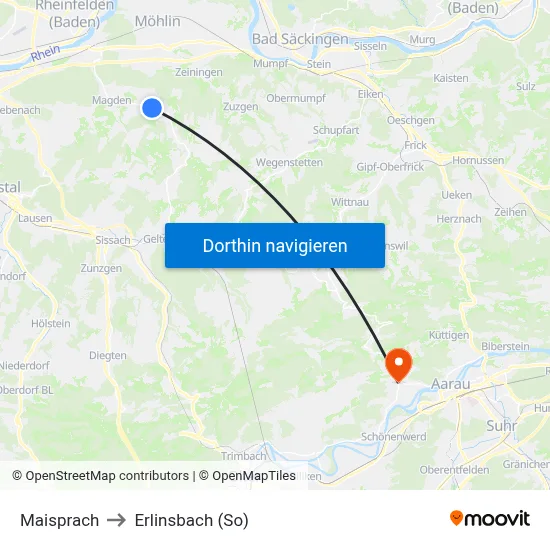 Maisprach to Erlinsbach (So) map