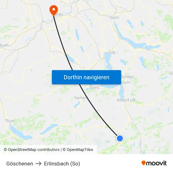 Göschenen to Erlinsbach (So) map