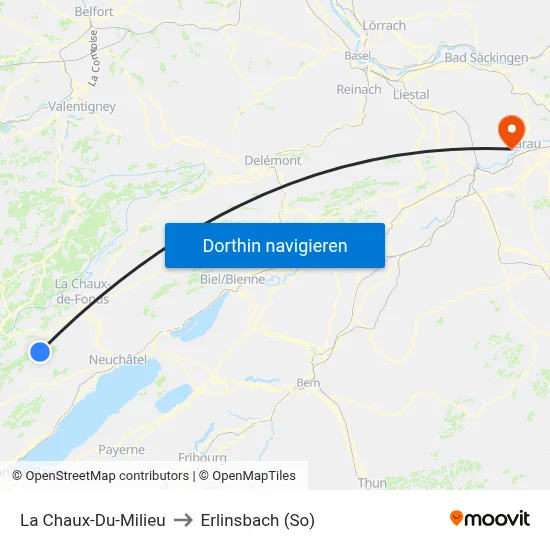 La Chaux-Du-Milieu to Erlinsbach (So) map