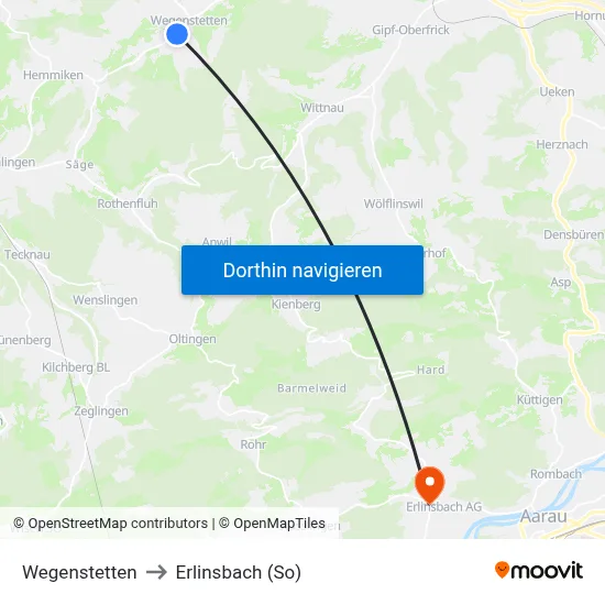 Wegenstetten to Erlinsbach (So) map