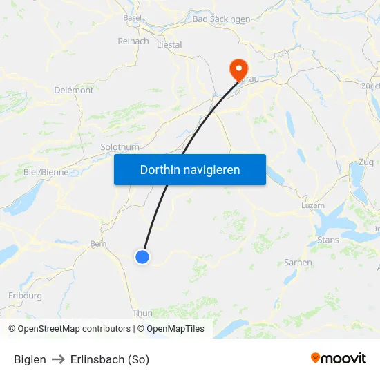 Biglen to Erlinsbach (So) map