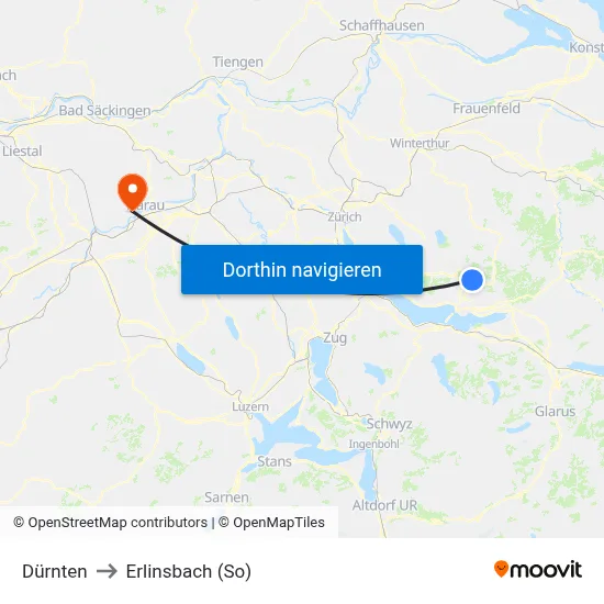 Dürnten to Erlinsbach (So) map